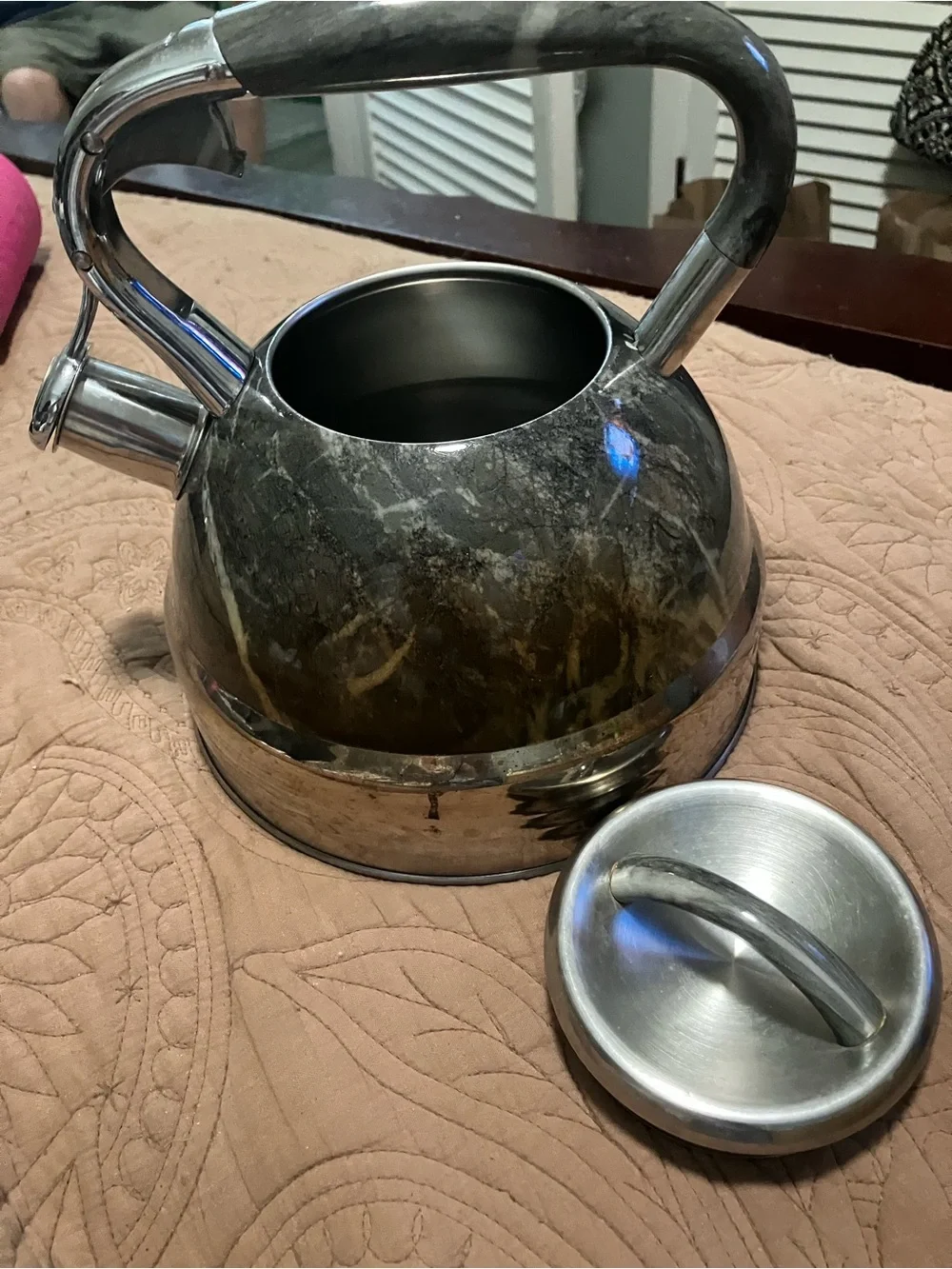 Stainless Steel Marble-Pattern Whistling Kettle - Gray